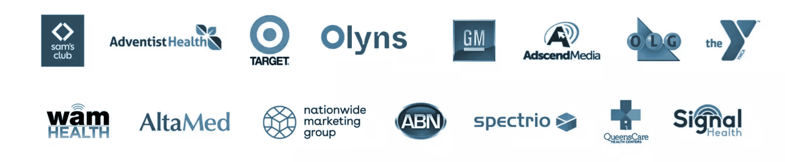 logos of top-tier Wovenmedia customers such as Sam's Club, Adventist Health, Target, Nationwide, OLG, AltaMed, ABN, Spectrio, QueensCare
